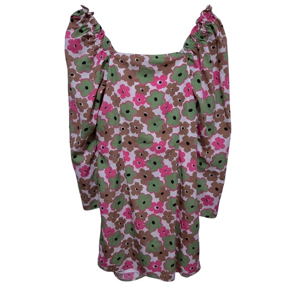 VERO MODA Womens L Gathered Front Floral‎ Print Mini Dress V Neck Long Sleeve - Picture 4 of 9
